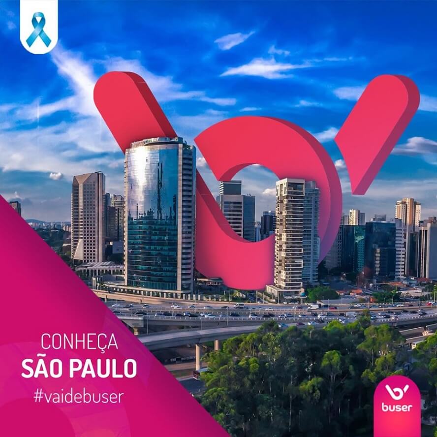 Logo da Buser no meio dos prédios de São Paulo em 3D